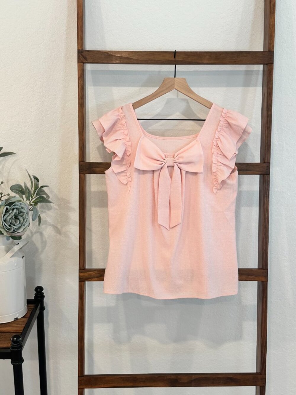Pink Ruffle Sleeve Bow Back Blouse Small Feminine Coquette Top NWOT - Picture 10 of 11